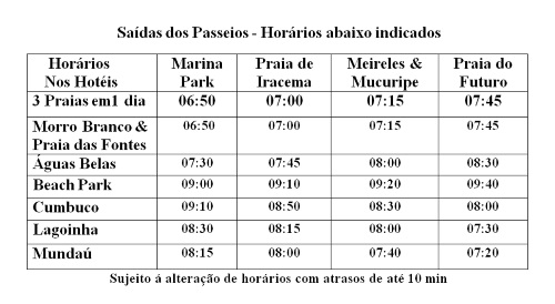 horarios passeio 3 praias 1 dia canoa quebrada