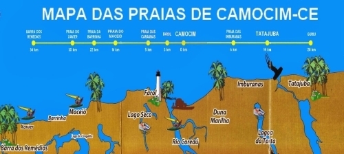 Mapa Praias do Camocim Ceara no Litoral Oeste